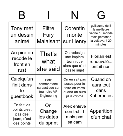 Réunion Agile SRE Bingo Card