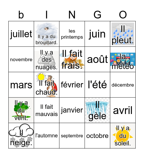 La Météo Bingo Card