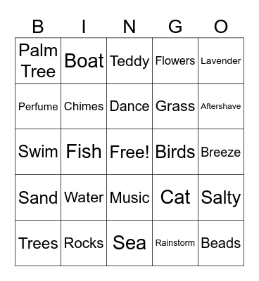 Paradise Sensory Bingo Card