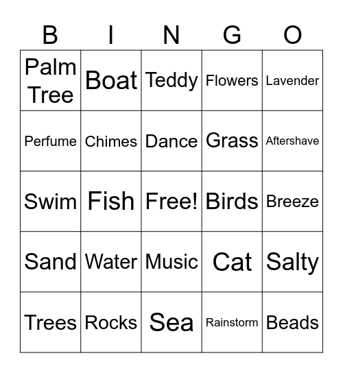 Paradise Sensory Bingo Card