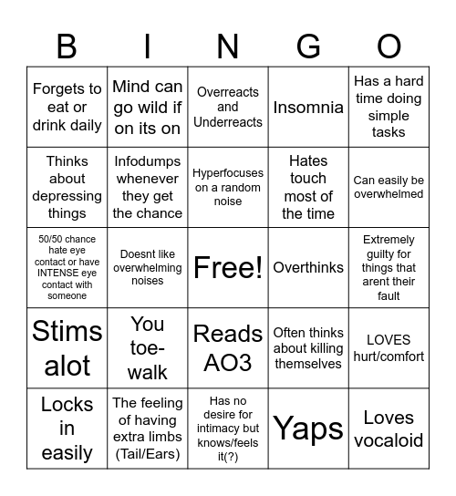 How many traits you share with ME Bingo Card