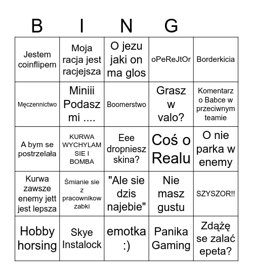 Granie z klaudia Bingo Card