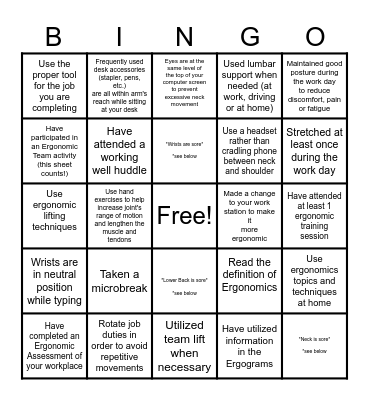 Ergonomics BINGO! Bingo Card