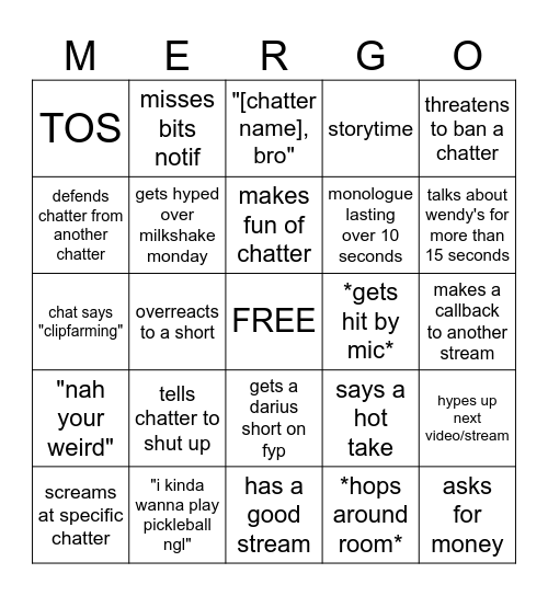 MERGO (merring bingo) Bingo Card