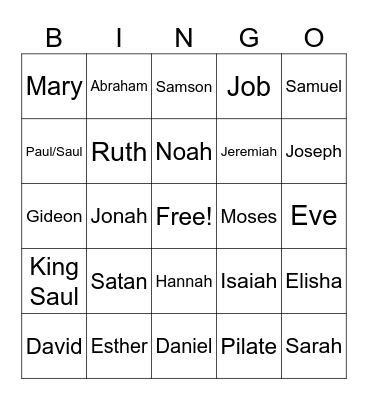 Bible Characters Bingo Card