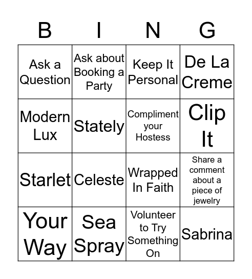 BLINGO Bingo Card