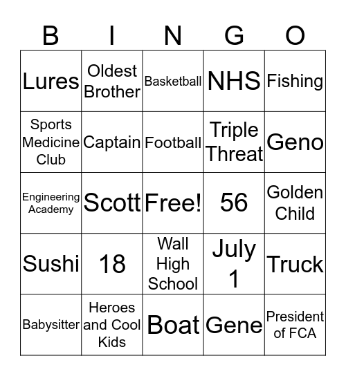 Gene is 18! Bingo Card