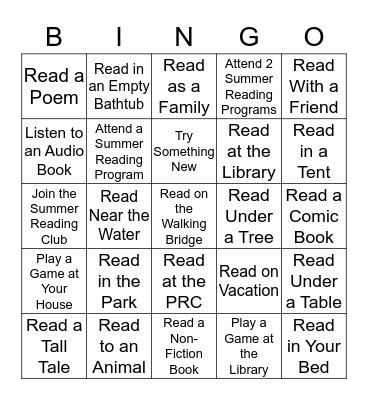 Summer Reading BINGO Card