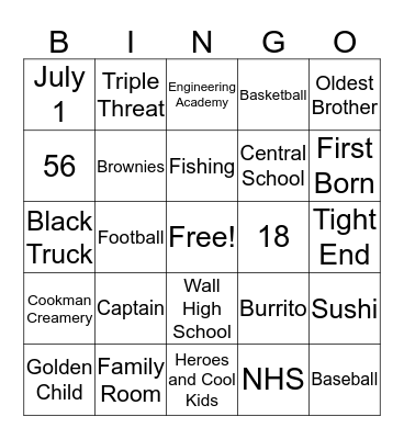 Gene is 18! Bingo Card