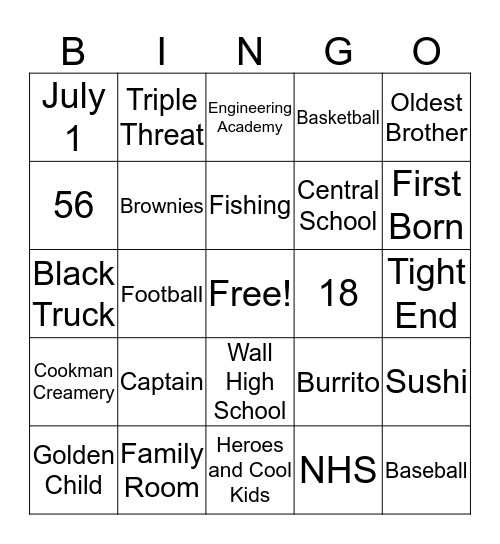 Gene is 18! Bingo Card