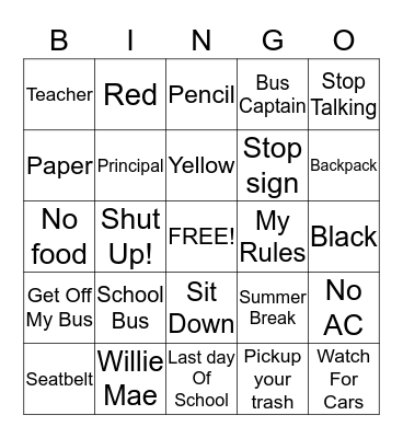 Willie Mae's Retirement Party Bingo Card