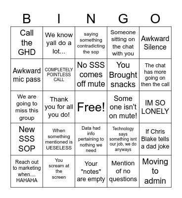 SSS CALL Bingo Card