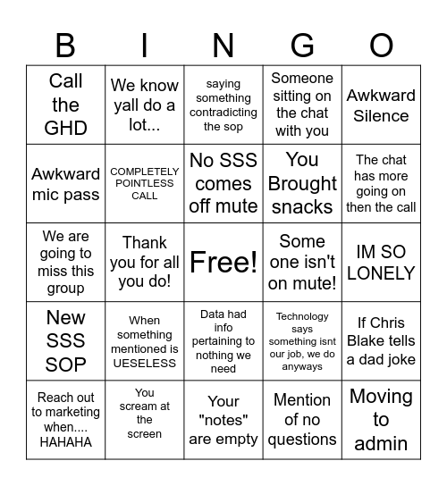 SSS CALL Bingo Card