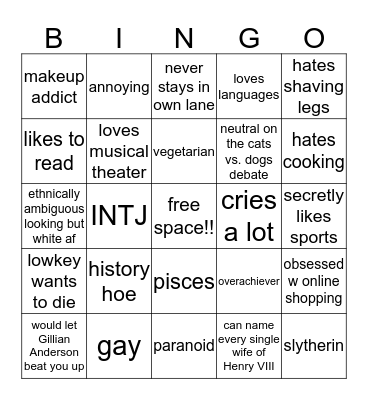 @angelicasschuyler bingo Card