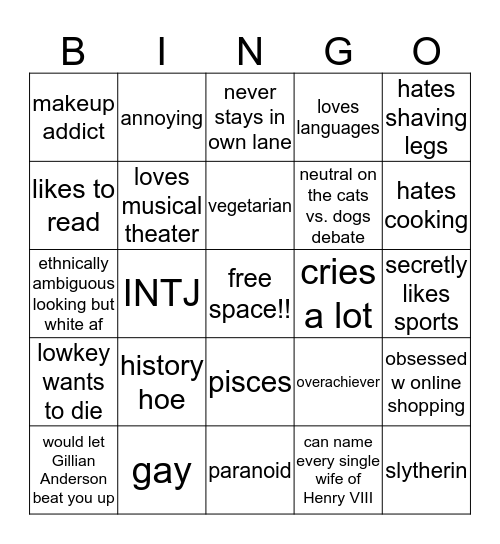 @angelicasschuyler bingo Card