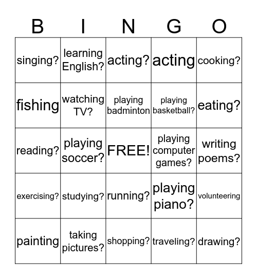 Are you interested in... Bingo Card