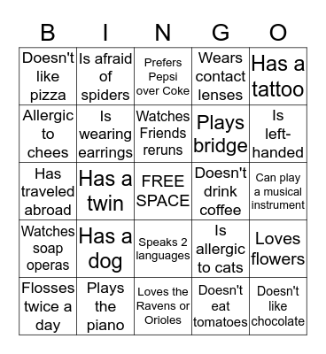 Getting to Know You Bingo Card