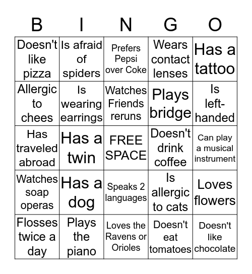 Getting to Know You Bingo Card