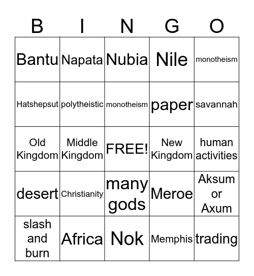 Unit 3 Study Guide Bingo Card