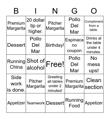 Monday Night Crew BINGO!! Bingo Card