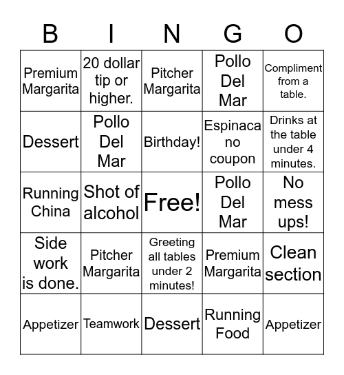 Monday Night Crew BINGO!! Bingo Card