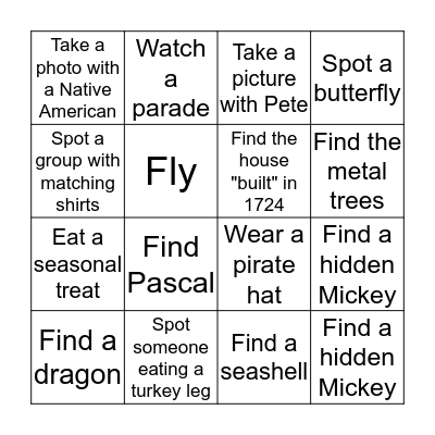 Magic Kingdom Bingo Card