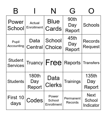 Student Services Bingo Card