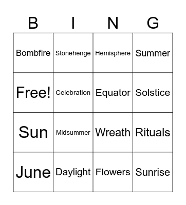 Summer Solstice Bingo Card