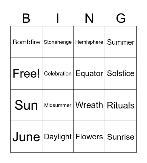 Summer Solstice Bingo Card