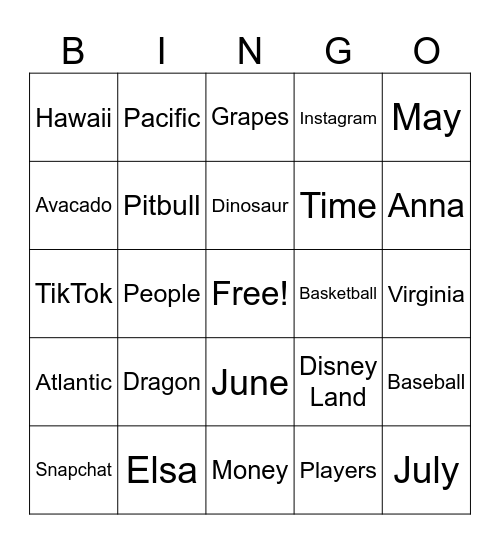 Untitled Bingo Card