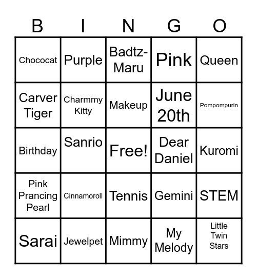 Sarai Birthday Bingo Card