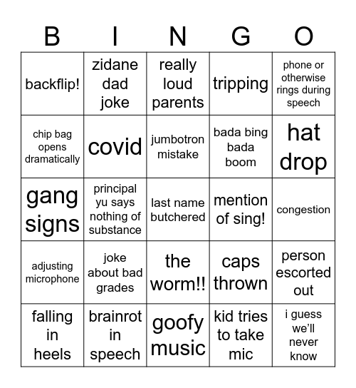 graduation bingo Card