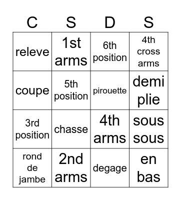Centrestage Ballet Summer 2024 Bingo Card