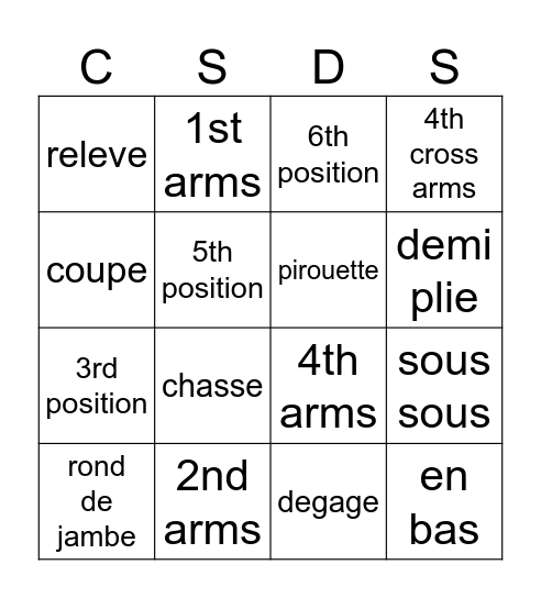 Centrestage Ballet Summer 2024 Bingo Card