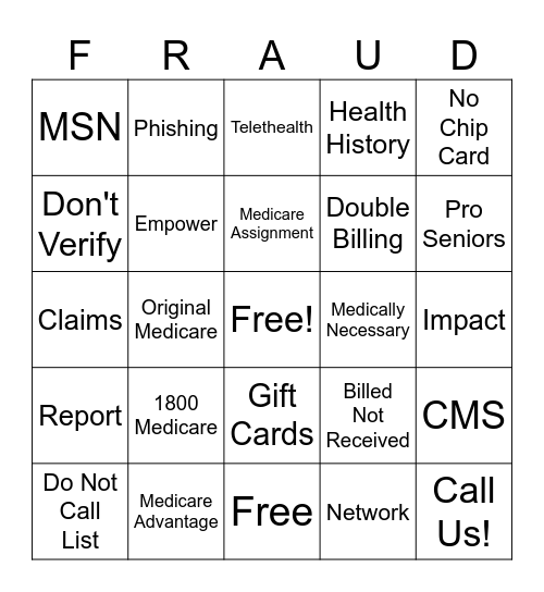 SMP Fraud Bingo Card