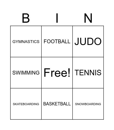 Sports Bingo Card