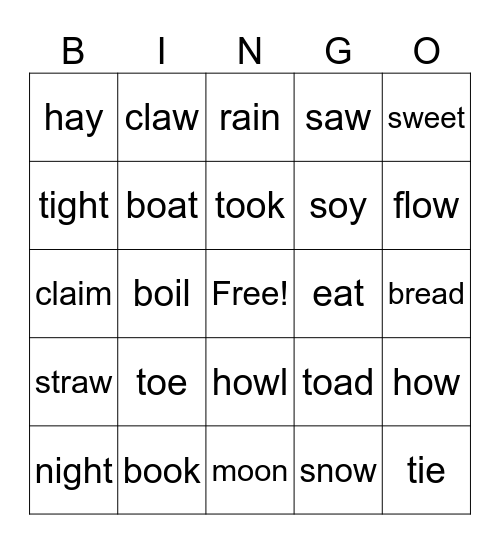 Vowel Team Bingo Card