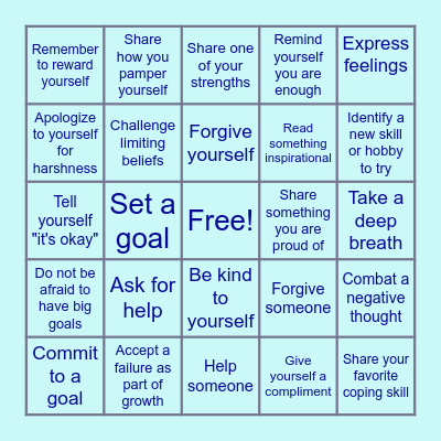 Self-Compassion Bingo Card