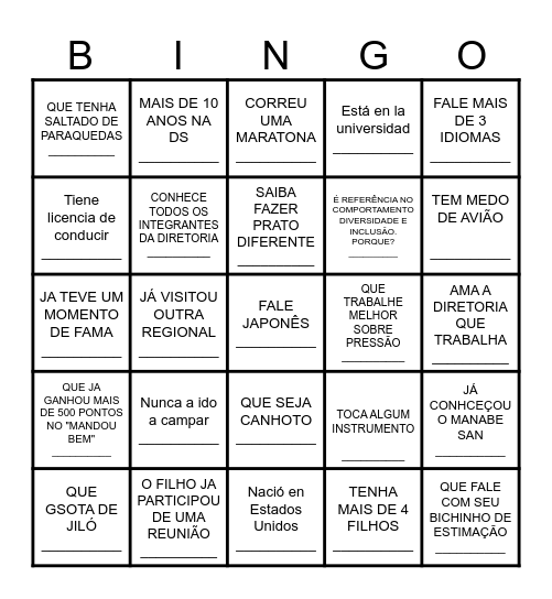 Bingo humano Bingo Card