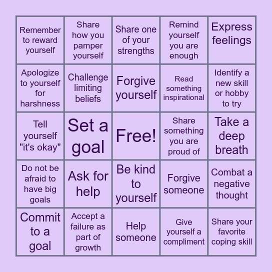 Self-Compassion Bingo Card