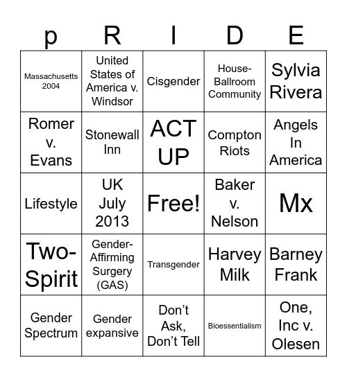 Pride Bingo 2024 Bingo Card