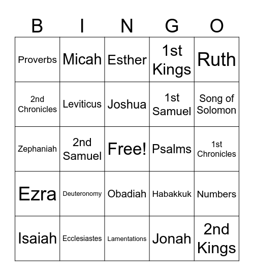 Books of the Bible Bingo Card