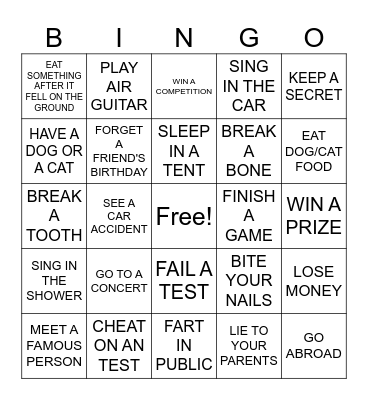 HAVE YOU EVER Bingo Card