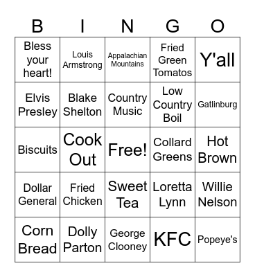 Southern Bingo Card