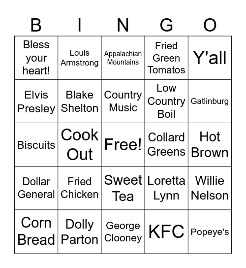 Southern Bingo Card