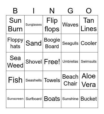 Beach Bingo Card