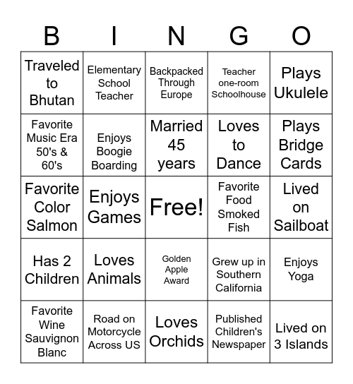 Sea Peterson Bingo Card