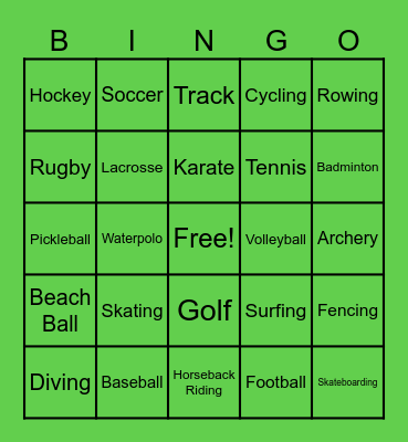 Sports Bingo Card