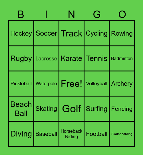 Sports Bingo Card