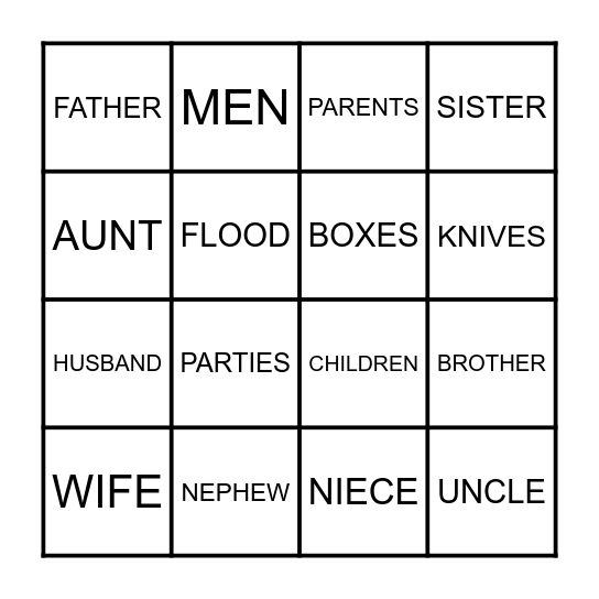 ENGLISH BINGO Card